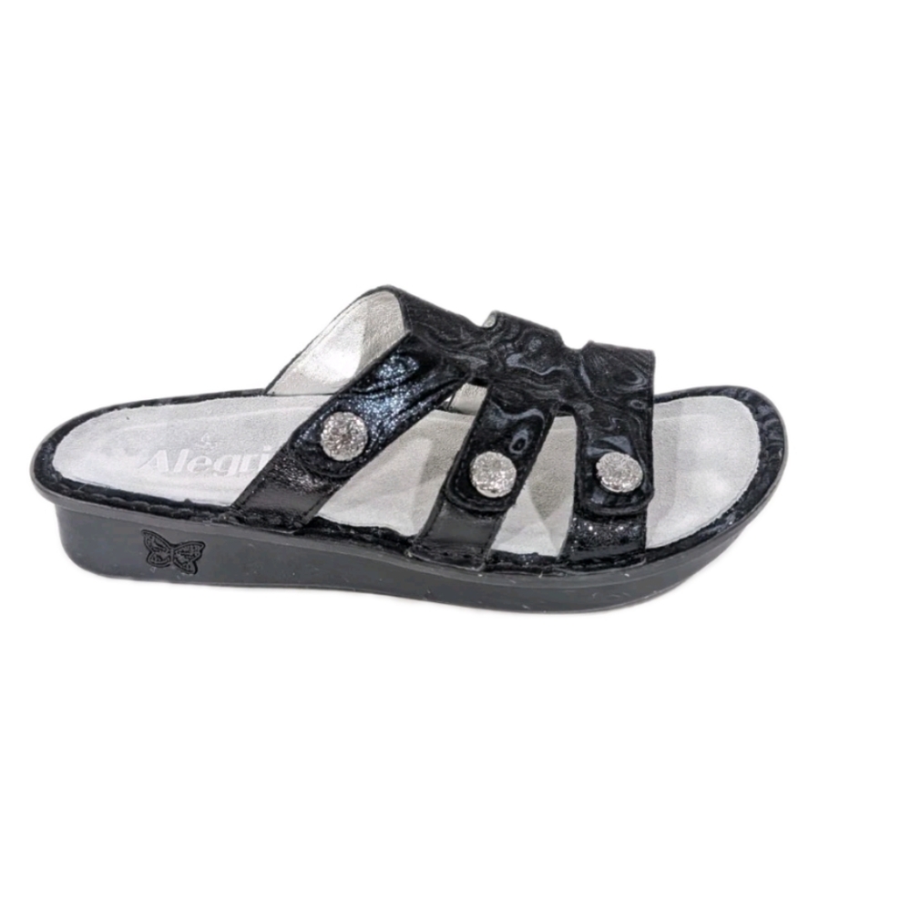 Alegria Venice Sandals EU 36 Women Black Slides Comfort Shoes Suede Slip on